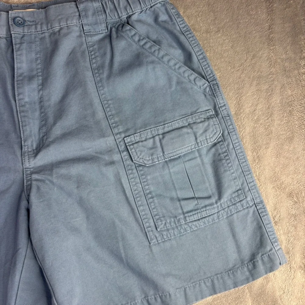 Savane Cargo Shorts Mens 38 (36x8) Blue Gray Cotton Canvas Elastic Waist Utility
